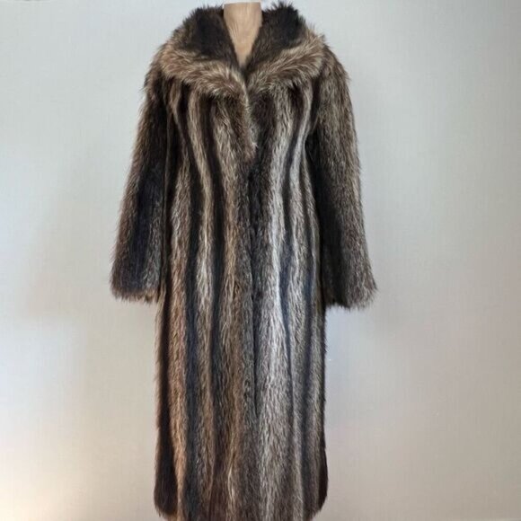 Vintage Handmade Raccoon Fur Full Length Jacket Overcoat Women’s Small Brown - Picture 1 of 16